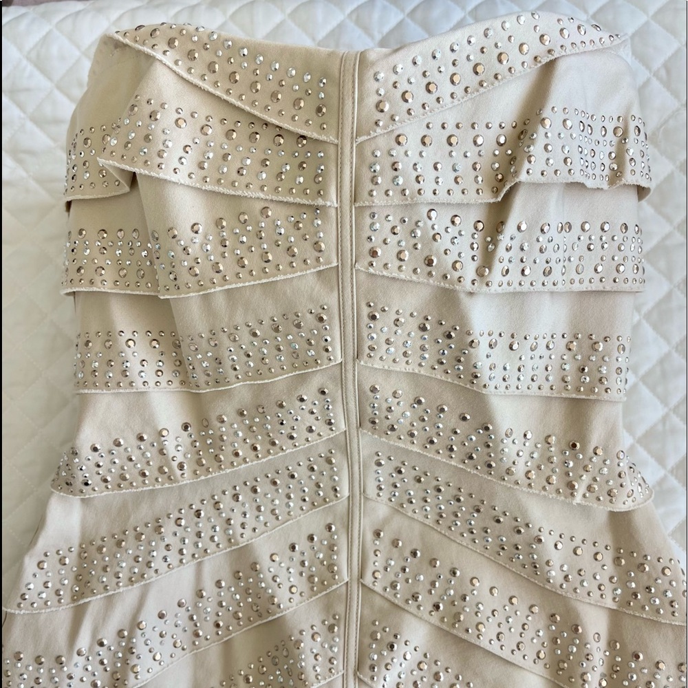 White House Black Market Women’s Bustier Tan with Beading
